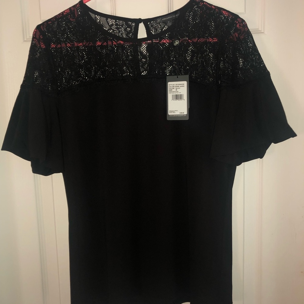 NWT Adrianna Papell black lace top